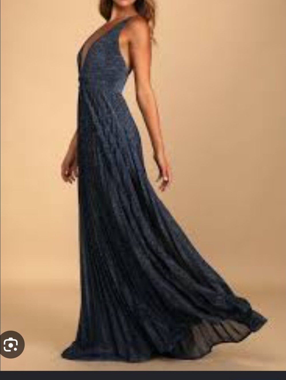 Lulu's Elegant Navy Blue Pleated V-Neck Backless Evening Dress L New